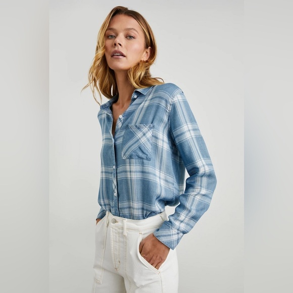 Rails Hunter Plaid Long Sleeve Button Down Shirt // Marine White - Picture 1 of 11
